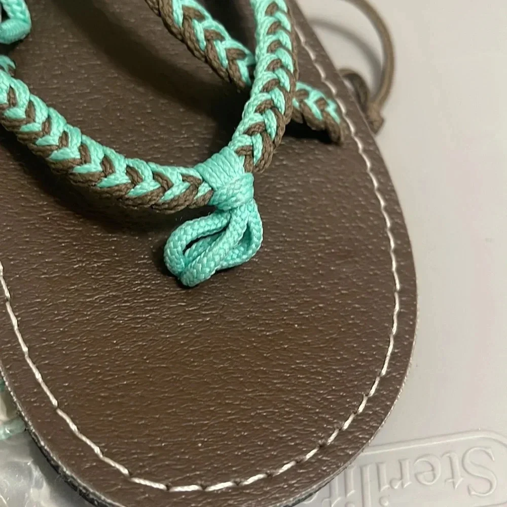 Plaka Flip Flops Thong Sandals Teal Brown size 6 / free toe ring - Picture 15 of 16